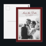 Burgundy Fall Save the Date Postcard Briefkaart<br><div class="desc">Burgundy Fall Save the Date Postcard in a timeless Old Money inspired style — a refined announcement for elegant autumn and winter weddings. Inspired by Quiet Luxury, Heritage Estate, and Classic Editorial aesthetics. Perfect for couples who love traditional stationery with a sophisticated burgundy palette. Style with velvet ribbons, candlelit décor,...</div>