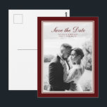 Burgundy Fall Save the Date Postcard Briefkaart<br><div class="desc">Burgundy Fall Save the Date Postcard in a timeless Old Money inspired style — a refined announcement for elegant autumn and winter weddings. Inspired by Quiet Luxury, Heritage Estate, and Classic Editorial aesthetics. Perfect for couples who love traditional stationery with a sophisticated burgundy palette. Style with velvet ribbons, candlelit décor,...</div>