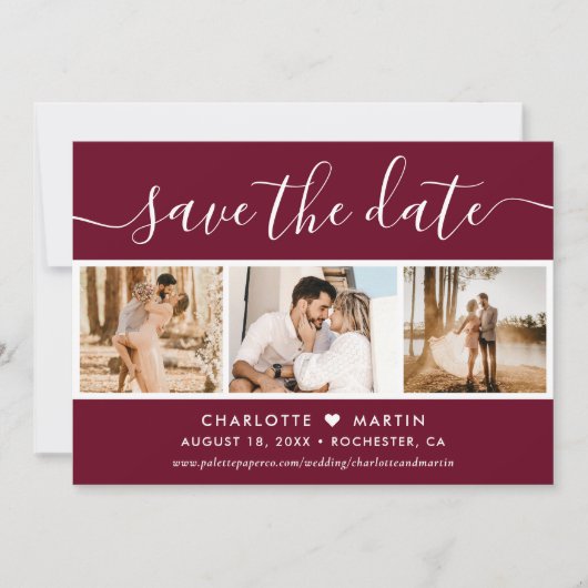 Burgundy Fall Wedding 4 Foto Save The Date (Voorkant)