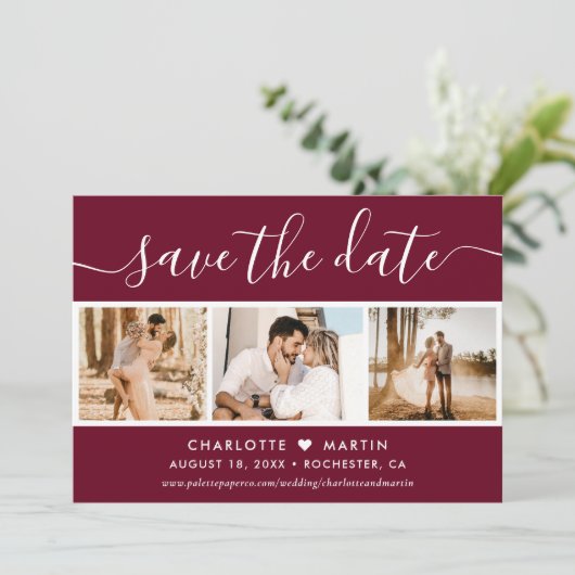 Burgundy Fall Wedding 4 Foto Save The Date (Staand voorkant)