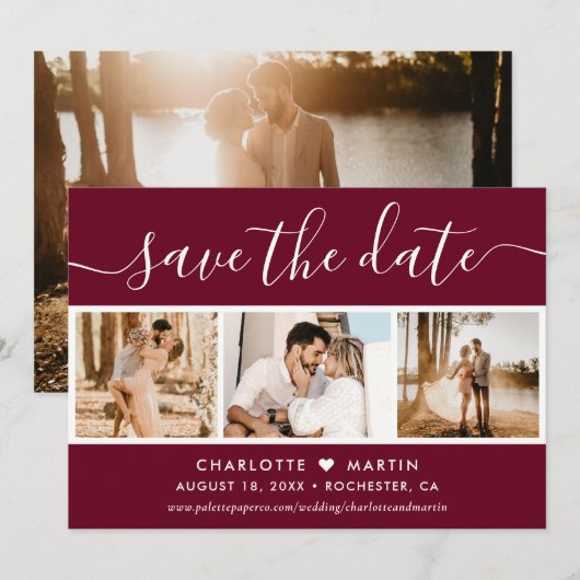 Burgundy Fall Wedding 4 Foto Save The Date (Voorkant / Achterkant)