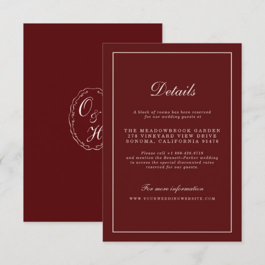 Burgundy Fall Wedding Details Enclosure Card Informatiekaartje (Voorkant / Achterkant)