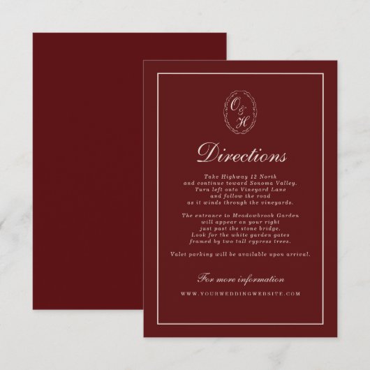 Burgundy Fall Wedding Directions Card Informatiekaartje (Voorkant / Achterkant)