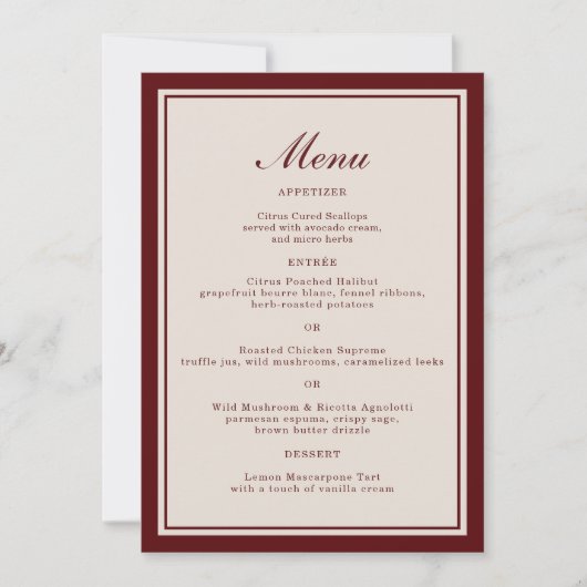 Burgundy Fall Wedding Menu Card Kaart (Voorkant)