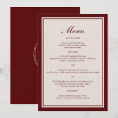 Burgundy Fall Wedding Menu Card Kaart (Voorkant / Achterkant)