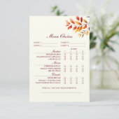 Burgundy Fall Wedding Menu Choice Card (Staand voorkant)