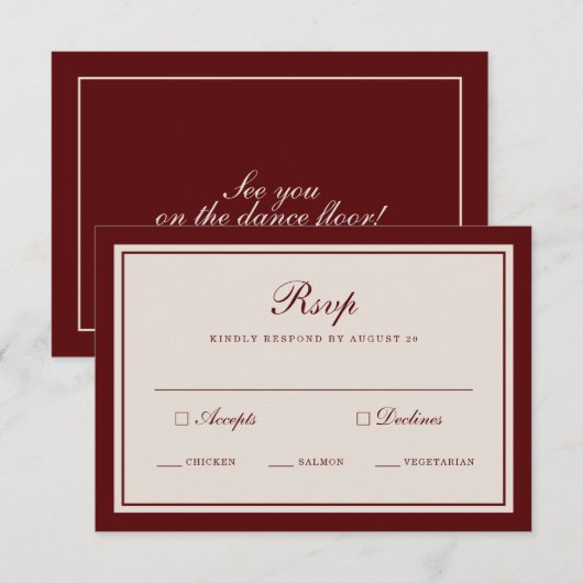 Burgundy Fall Wedding RSVP Card Informatiekaartje (Voorkant / Achterkant)
