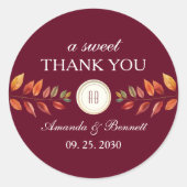 Burgundy Fall Wedding Thank You Ronde Sticker (Voorkant)