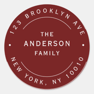 Burgundy Family Name Round Return Label