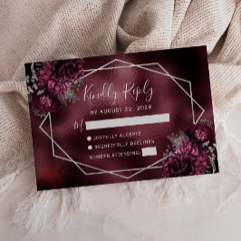 Burgundy Faux Folie Silver Floral Lijst RSVP Kaartje