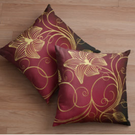Burgundy Faux Gold Foil Floral Kussen