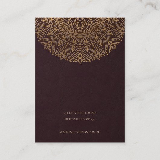 BURGUNDY FAUX GOLD  MANDALA EARRING DISPLAY VISITEKAARTJE (Achterkant)