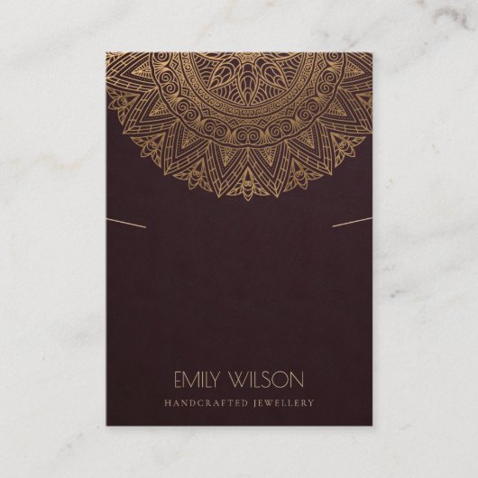 BURGUNDY FAUX GOLD MANDALA KETTING DISPLAY VISITEKAARTJE (Voorkant)