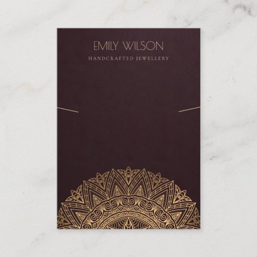 BURGUNDY FAUX GOLD  MANDALA KETTING DISPLAY VISITEKAARTJE (Voorkant)