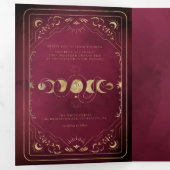 Burgundy & Faux Gold Tarot Celestial Wedding Drieluik Uitnodiging (Binnenzijde eerst)