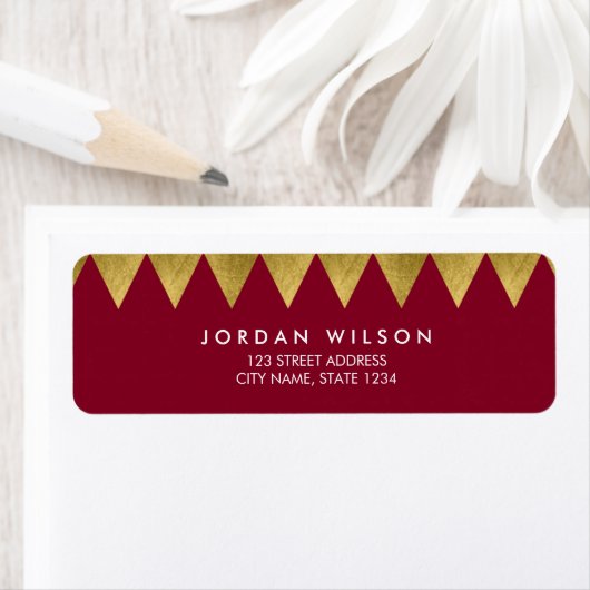 Burgundy Faux Gold Triangle Pattern Modern Address Etiket (Insitu)