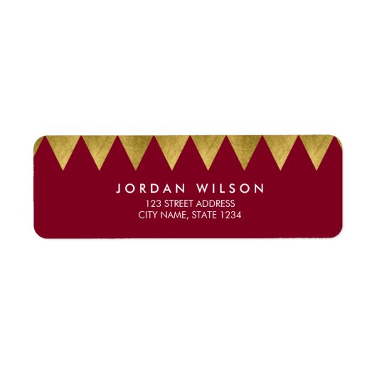 Burgundy Faux Gold Triangle Pattern Modern Address Etiket (Voorkant)