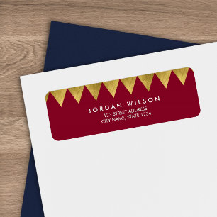Burgundy Faux Gold Triangle Pattern Modern Address Etiket