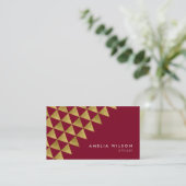 Burgundy Faux Gold Triangles Stylist Social Media Visitekaartje (Staand voorkant)