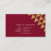 Burgundy Faux Gold Triangles Stylist Social Media Visitekaartje (Achterkant)