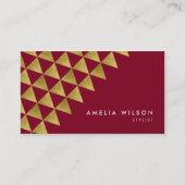 Burgundy Faux Gold Triangles Stylist Social Media Visitekaartje (Voorkant)