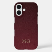 Burgundy Faux Leather and Gold Monogram Initials Case-Mate iPhone Case (Achterkant)