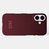 Burgundy Faux Leather and Gold Monogram Initials Case-Mate iPhone Case (Achterkant (horizontaal))