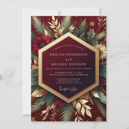 Burgundy Festive Foliage Wedding Kaart (Voorkant)