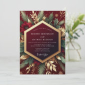 Burgundy Festive Foliage Wedding Kaart (Staand voorkant)
