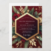 Burgundy Festive Foliage Wedding Kaart (Voorkant / Achterkant)