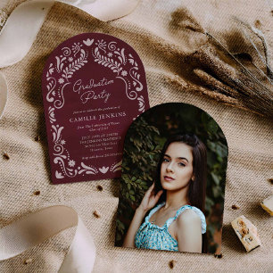 Burgundy Fiesta Afstudeerfeest Boog Foto Kaart