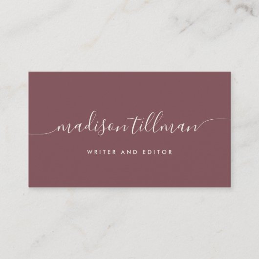 Burgundy Fig & Ivory Modern Calligraphy Script Visitekaartje (Voorkant)