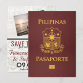 Burgundy Filippijnen Paspoort Save the Date (Voorkant / Achterkant)