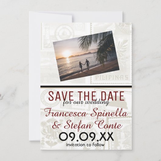 Burgundy Filippijnen Paspoort Save the Date (Achterkant)