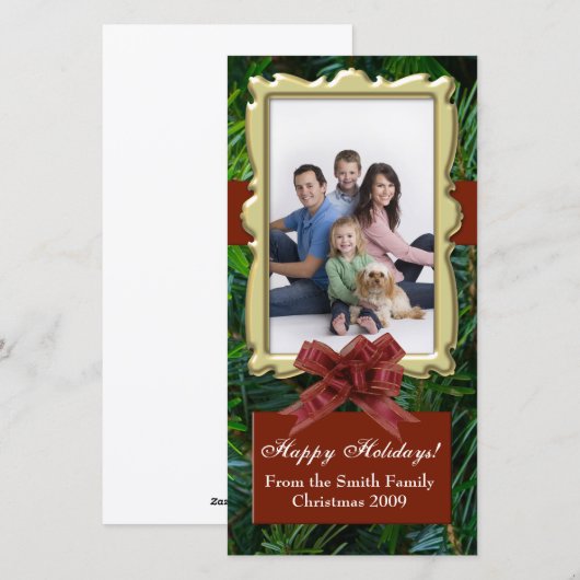 Burgundy Fir Tree Traditional Photo Cards Feestdagenkaart (Voorkant / Achterkant)