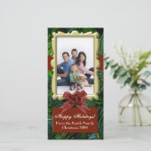 Burgundy Fir Tree Traditional Photo Cards Feestdagenkaart (Staand voorkant)