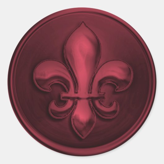 Burgundy Fleur de Lis Envelope Seal Embossed Kijk Ronde Sticker (Voorkant)