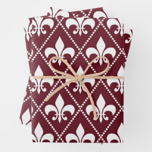 Burgundy Fleur de Lis Inpakpapier Vel