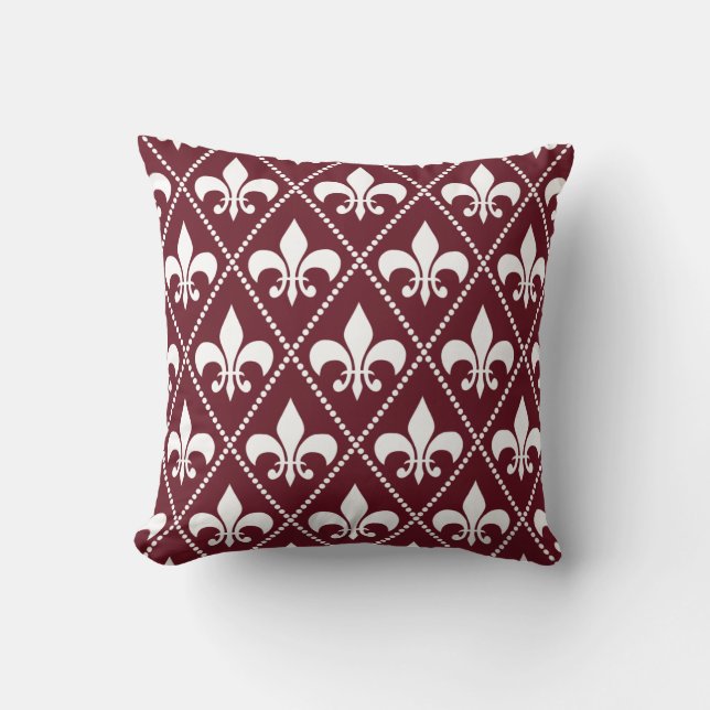 Burgundy Fleur de Lis Kussen (Voorkant)