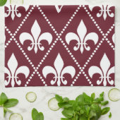 Burgundy Fleur de Lis met monogram initiaal Theedoek (Gevouwen)