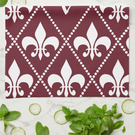 Burgundy Fleur de Lis met monogram initiaal Theedoek (Gevouwen)