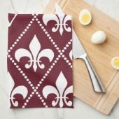 Burgundy Fleur de Lis met monogram initiaal Theedoek (Quarter Fold)