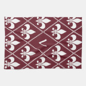 Burgundy Fleur de Lis met monogram initiaal Theedoek (Horizontaal)