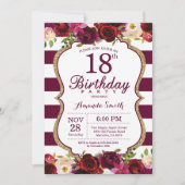Burgundy Floral 18e uitnodiging van de Birthday Pa (Voorkant)