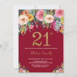 Burgundy Floral 21st Birthday Invitation Gold Kaart<br><div class="desc">Burgundy Floral 21e verjaardag uitnodiging voor vrouwen. Waterverf Floral Flower. Zwart en goudglitter. Roze,  geel,  Oranje,  Paars ventilator. Volwassen verjaardag. Voor verdere aanpassing,  te klikken gelieve de knoop "van de Aanpassing het"en ons ontwerphulpmiddel te gebruiken om deze sjabloon te wijzigen.</div>