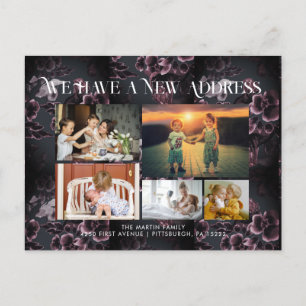 Burgundy floral 5 Foto's Moving Announcement Briefkaart
