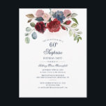 Burgundy Floral 60th Birthday Surprise Party Uitnodiging Briefkaart<br><div class="desc">Floral 60th Birthday Burgundy Surprise Party Invitation Briefkaart kun je voor de meeste verjaardagen eenvoudig aanpassen door op de knop 'Personalize' te klikken. Met elegante bogundy, stoffig blauw, eucalyptusgroen en wazige roze bloemen met script en moderne typografie. TIP: Ontdek ons collectie van partijbenodigdheden in de winkel met dit ontwerp als...</div>