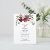 Burgundy Floral 60th Birthday Surprise Party Uitnodiging Briefkaart (Staand voorkant)