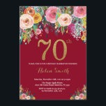 Burgundy Floral 70th Birthday Invitation Gold Kaart<br><div class="desc">Burgundy Floral 70th Birthday Invitation for Women. Waterverf Floral Flower. Zwart en goudglitter. Roze,  geel,  Oranje,  Paars ventilator. Volwassen verjaardag. Voor verdere aanpassing,  te klikken gelieve de knoop "van de Aanpassing het"en ons ontwerphulpmiddel te gebruiken om deze sjabloon te wijzigen.</div>