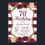 Burgundy Floral 70th Birthday Party Invitation Kaart<br><div class="desc">Burgundy Floral 70th Birthday Party Invitation for women. Burgundy Red en Gold Birthday Party nodigen uit. Gold Glitter. Florale bloem van de Bourgogne Waterverf. Bourgogne en witte strepen. 13e 15e 16e 18e 21e 30e 40e 50e 60e 70e 90e 100e, Alle leeftijden. Afdrukbaar digitaal. Voor verdere aanpassing, te klikken gelieve de...</div>